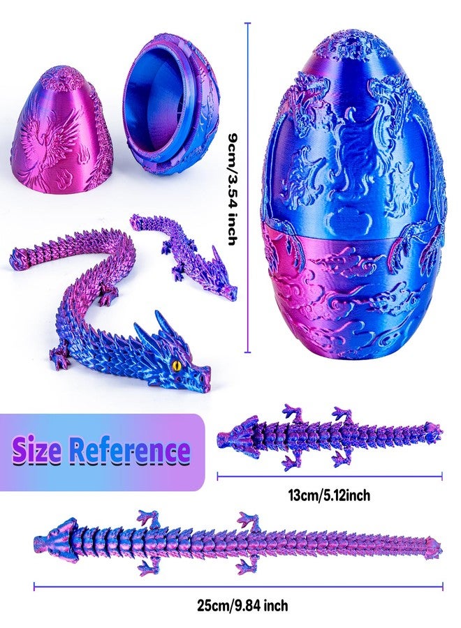 dikale 3D Printed Dragon Egg Toy with 2 Articulated Dragons, Christmas Easter Stocking Stuffers Fantasy Decor Fidget Toys, Classroom Prize Supplies Gift, Silk Rose Red & Dark Blue - Image 2